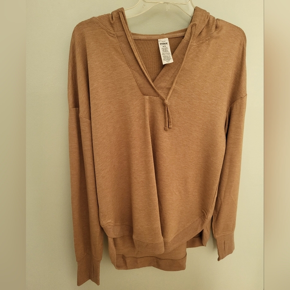 RBX Women Medium Lonh Sleeve Hoodie Athleisure Pullover Thumbholes Tan - Picture 2 of 7